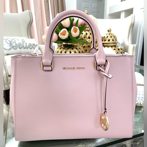 * NWT MICHAEL Michael Kors Kellen Saffiano Leather Satchel Bag, Blossom - Picture 5 of 13